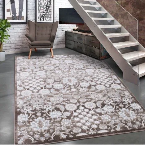 5×7 (4′ 11″ x 7′ 0″) Brown Traditional Area Rug with White Peshawar Mahal design by Allstar