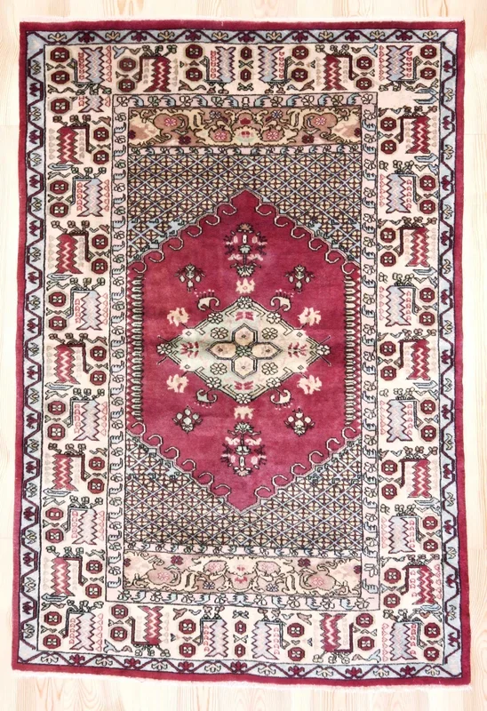 5×7 Vintage Central Anatolian ‘Kula’ Turkish Area Rug | Bold medallion geometric design earthy colors | SKU 410