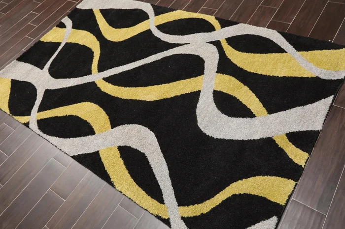 5×8 Black, Gold Machine Made 100% Wool Modern & Contemporary Oriental Area Rug