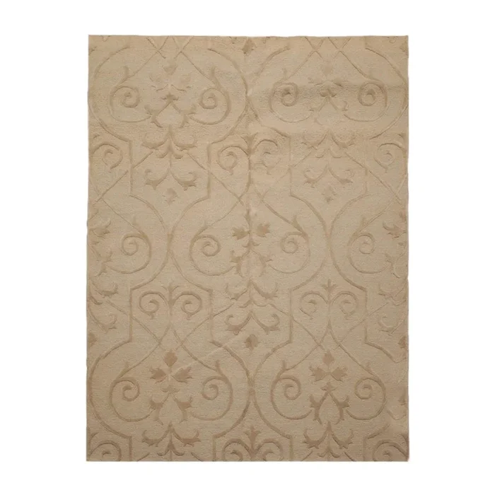 5’7″ x 7’5”Tibetan Area Rug Hand Knotted Wool Iron Gate High Low Pile Moss