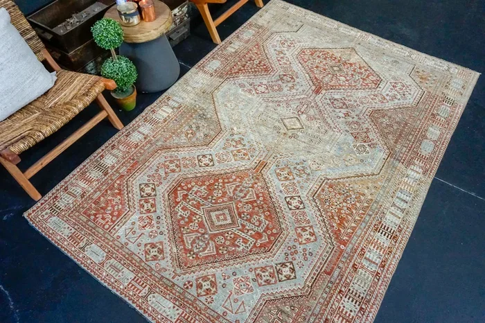 5’7 x 8’4 Classic Antique Rug Muted Copper, Gray & Blue Carpet SB ‘3789