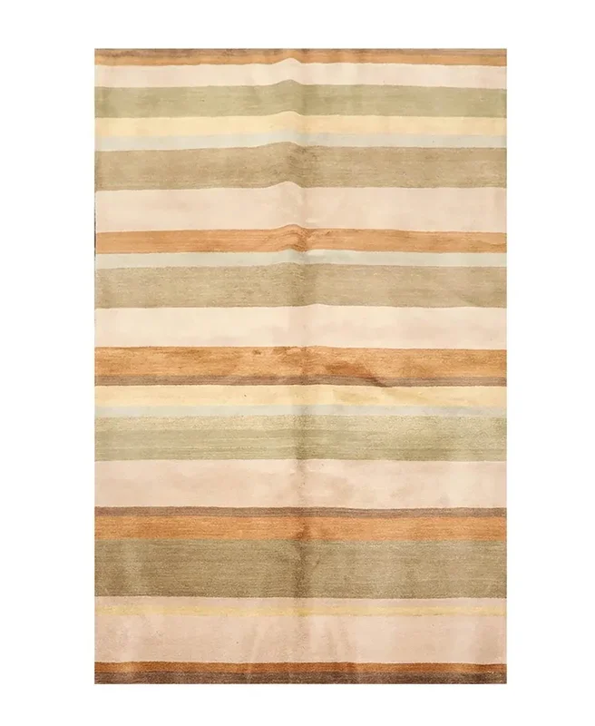 5’1” x 8’2” Hand Knotted Tibetan 100% Wool Stripes Oriental Area Rug Green