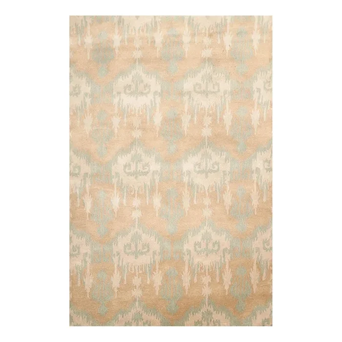5’1″ x 8’7″ Handmade 100% Wool Ikat Oriental Area Rug Modern Tan