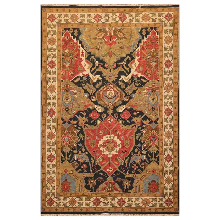 5’11” x 9′ Hand Knotted 100% Wool Reversible Flat Pile Area Rug Navy