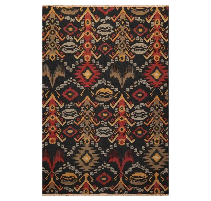 5’11″x8’11” Hand Knotted 100% Wool Reversible Flat Pile Area Rug Black