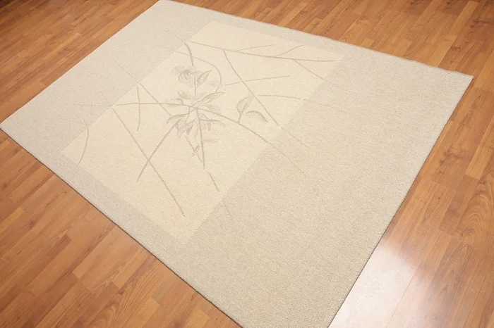 5’3″ x 7’4″ Contemporary Flat Pile Belgian 100% Wool Area Rug Beige