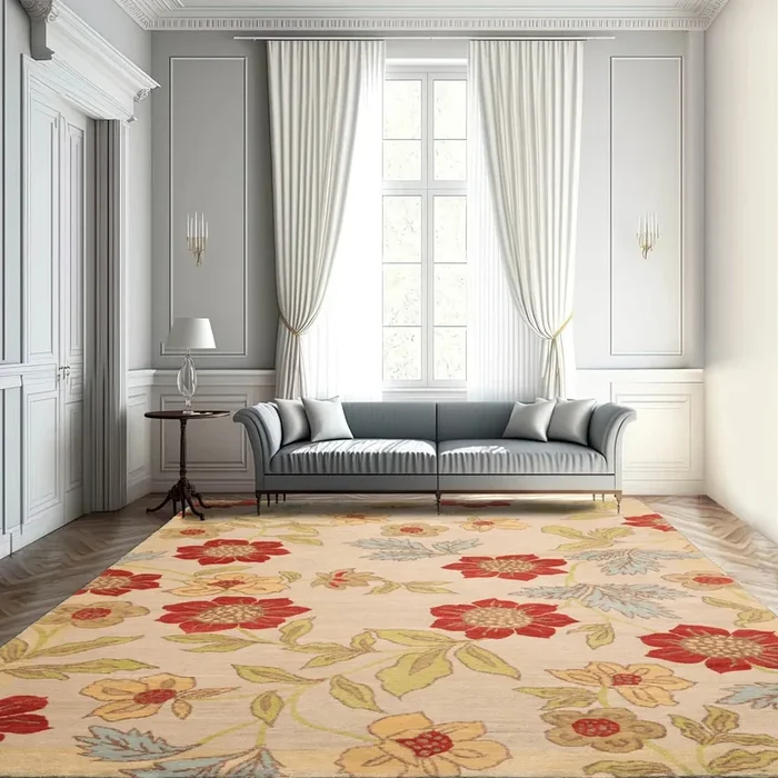 5’6”x8’6” Hand Knotted Tibetan 100% Wool Transitional Oriental Area Rug Beige, Lime Color