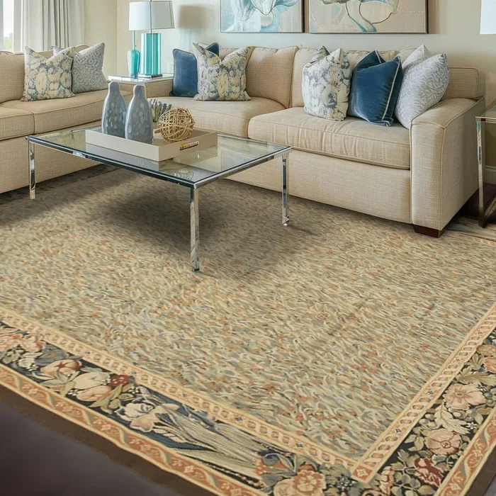 5’7″ x 8′ Hand woven Wool 300KPSI S. Fine French Needlepoint Tapestry Rug Green