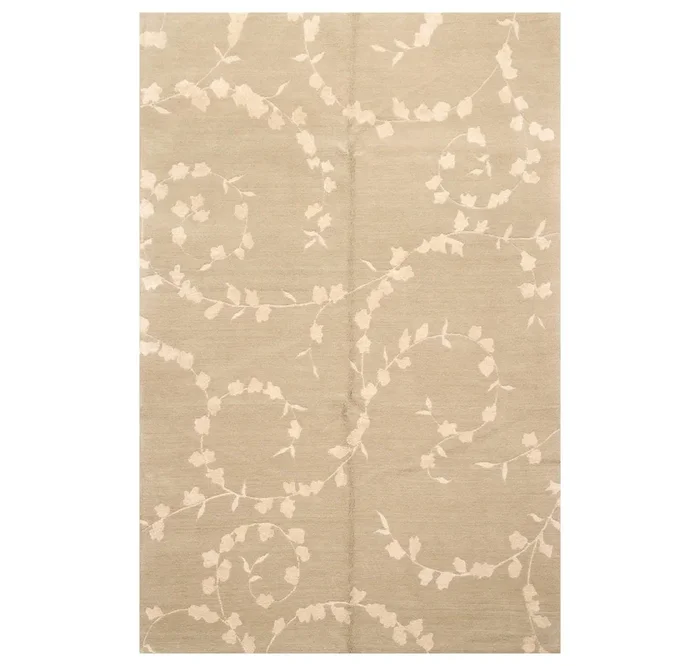 5’7″x8’6″ Auth. Hand Knotted Tibetan Wool Silk Dove Cottonwood Area Rug