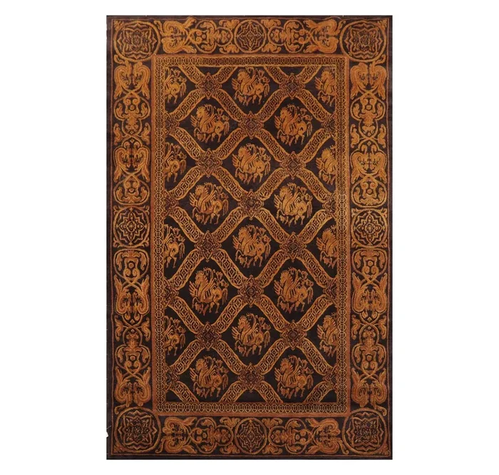 5’9” x 8’7″ Hand Knotted Tibetan 100% Wool Pictorial Area Rug Charcoal Brown