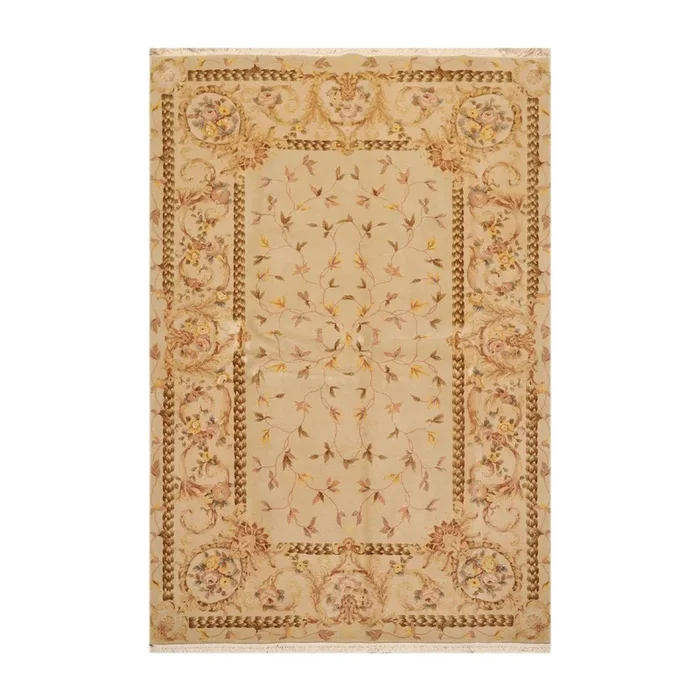 5’9″ x 8’9″ Hand Knotted 300KPSI Wool & silk Aubusson Savonnerie Area Rug Beige