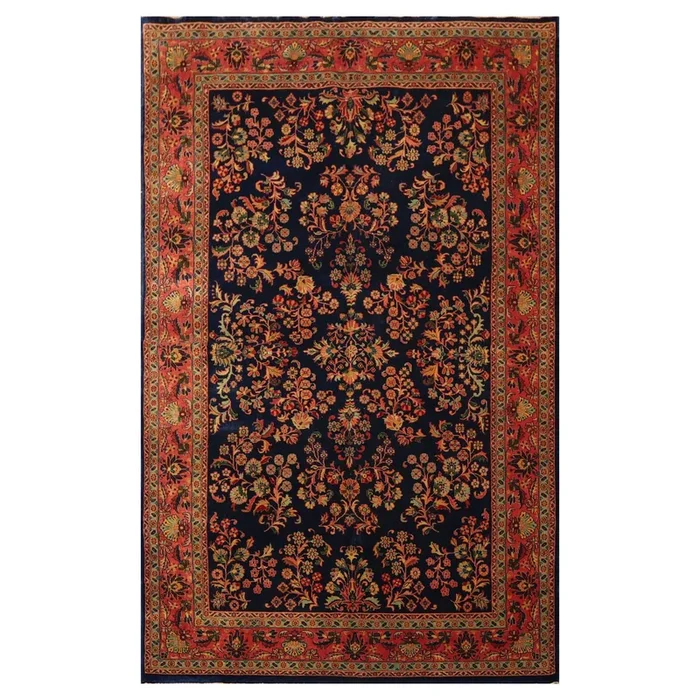 5’9″ x 9’2″ Hand Knotted 100% Wool Traditional Sarouk Oriental Area Rug Navy