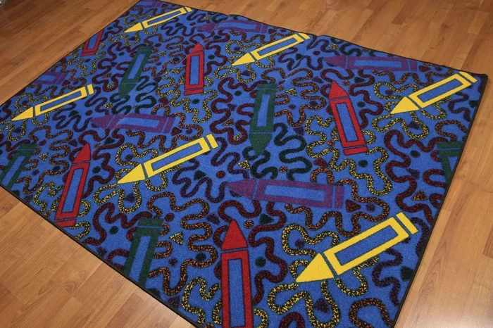 5’x7′ Blue, Red, Yellow, Multi Color Machine Made Polypropylene Indonesian High Density Hand Carved Effect Children Crayon Rug
