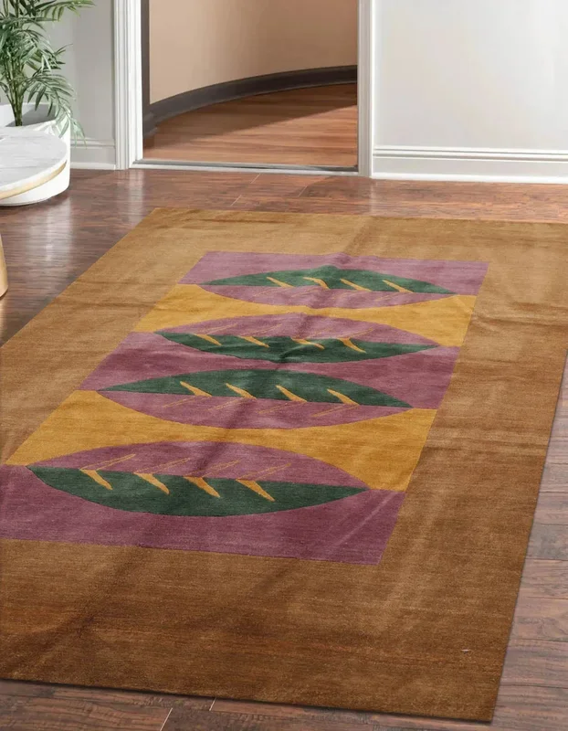 5′ 2”x7’Hand Knotted Tibetan 100% Wool Michaelian & Kohlberg Traditional Oriental Area Rug Lavander, Gold Color