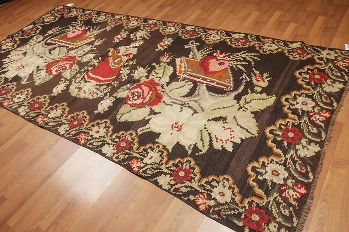 5′ 5”x11′ 8” Chocolate Vintage Hand-Woven Turkish Kilim 100% Wool Oriental Area Rug