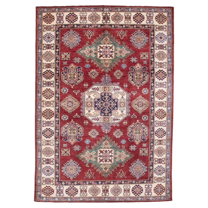 5′ 5″ x 7′ 10″ (05×08) Kazak Red/Ivory Wool Area Rug #018399