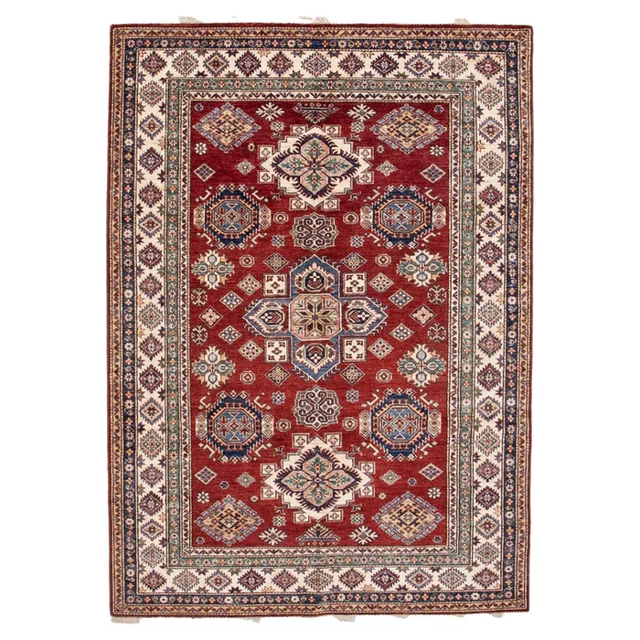 5′ 8″ x 8′ (06×08) Kazak Red/Ivory Wool Rug #018401
