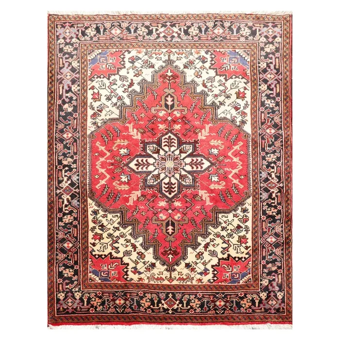 5′ x 6’5″ Hand Knotted Traditional 100% Wool Herizz Oriental Area Rug Red Ivory