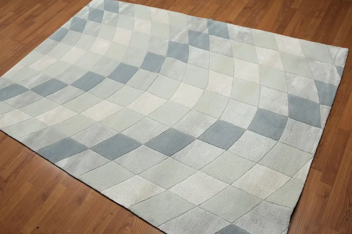 5′ x 7’6″ Handmade Modern Area rug Wool & viscose Sea foam