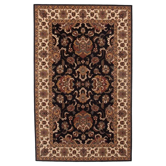 5′ x 7′ 11″ (05×08) Traditional Black Ivory Wool Area Rug #008342