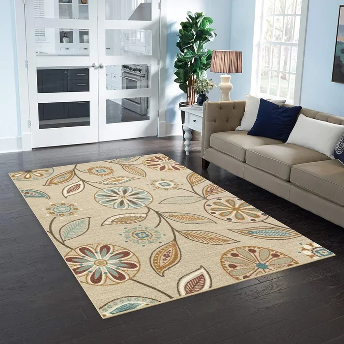5′ x 7′, Beige Indoor Floral Area Rugs