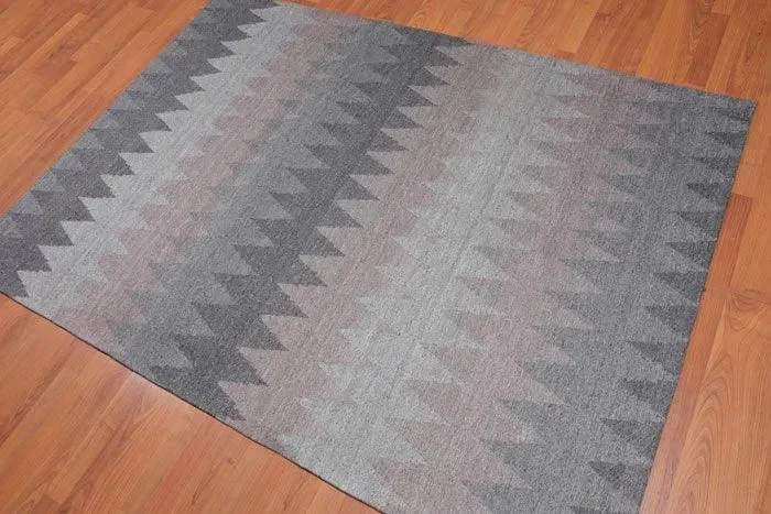 5′ x 7′ Handmade Geometric Graphic Wool Modern Flatweave Area Rug Gray