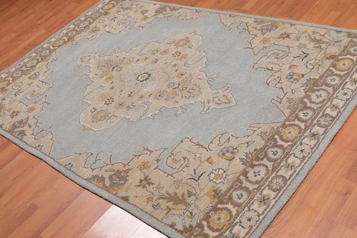 5′ x 8′ Handmade Medallion 100% Wool Oriental Area Rug Aqua