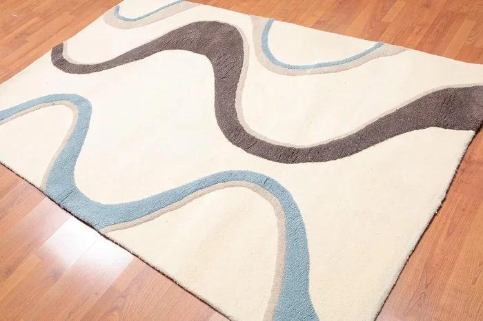 5′ x 8′ Handmade Modern 100% Wool High Low Pile Area rug Ivory