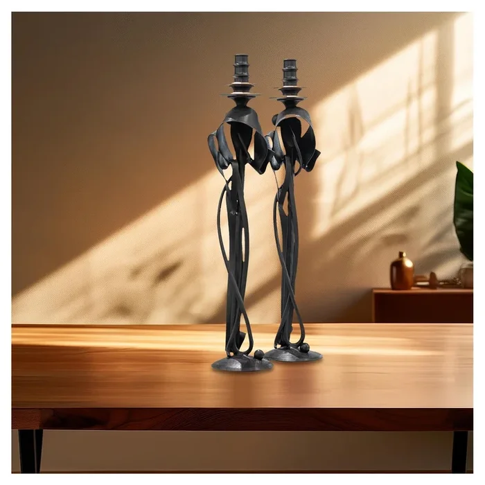 5″ x 21″ x .5″ Albert Paley Furniture Collection Cloaked Nuance Candle Holder Pair Bronze Furniture #015303