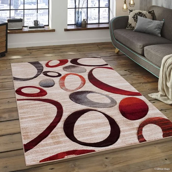 5″ x 7″ Brown Beige Carved Circles Modern Geometric Area Rug by Allstar