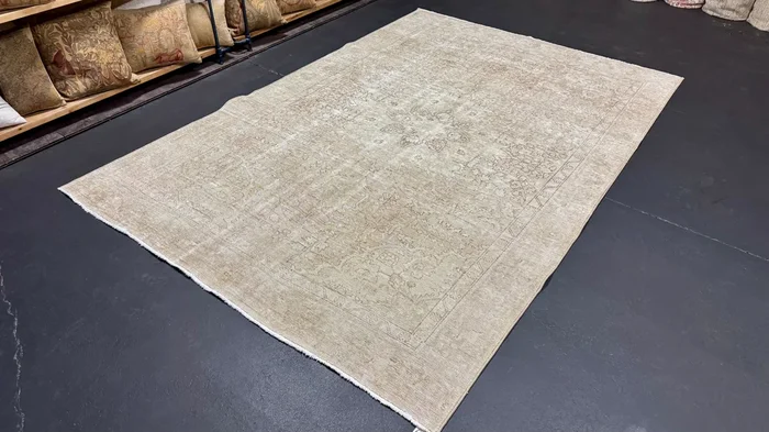 6’2 x 9’2 Classic Vintage Tabriz Rug Muted Greige & Sage ‘5660