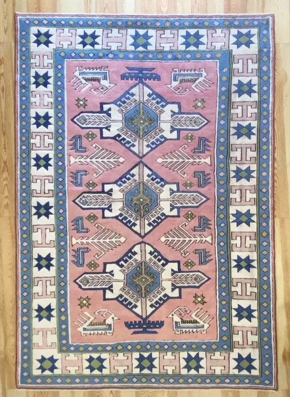 6×10 Vintage Central Anatolian Oushak Style ‘Sultanhan’ Turkish Area Rug | Triple Medallion Soft Field Colors Geometric Design | SKU 581