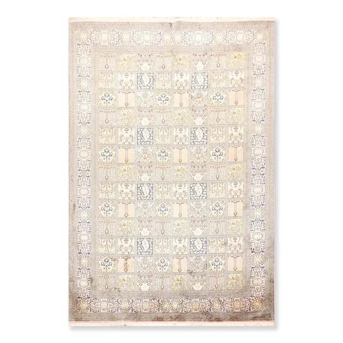 6×9 Beige Hand Knotted 100% Silk Ghum Multi panel 400 KPSI Persian Traditional Oriental Area Rug