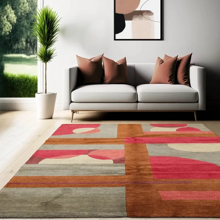 6×9 Gray Hand Knotted Tibetan Art Deco Geometric Wool Oriental Area Rug