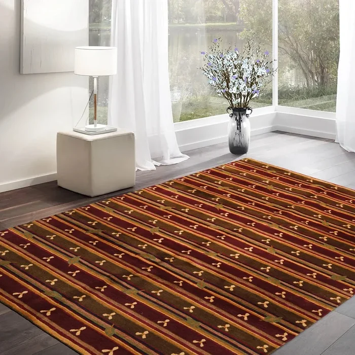 6×9 Green Hand Knotted Tibetan Transitional Striped Wool Oriental Area Rug