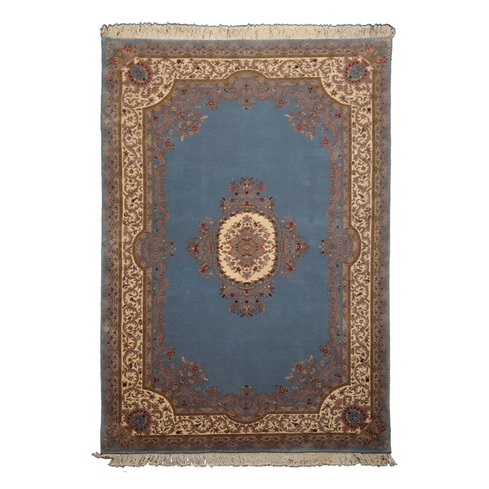 6×9 Hand Knotted Wool Blue French Aubusson Savonnerie Traditional Plush Pile Rug