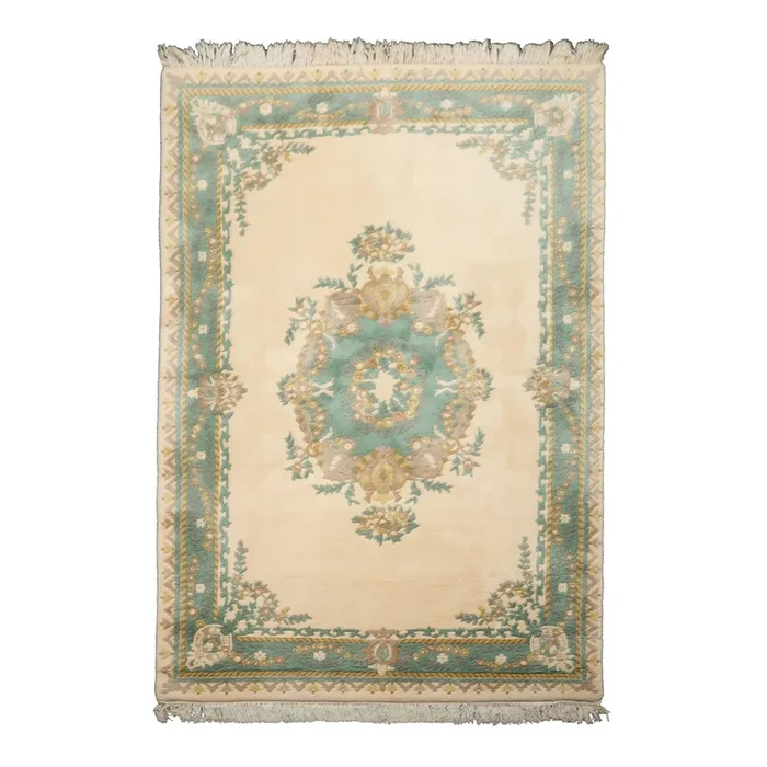 6×9 Hand Knotted Wool Ivory French Aubusson Savonnerie Traditional Plush Pile Silky Sheen Velvety Soft Pile Sculpted embossed Rug
