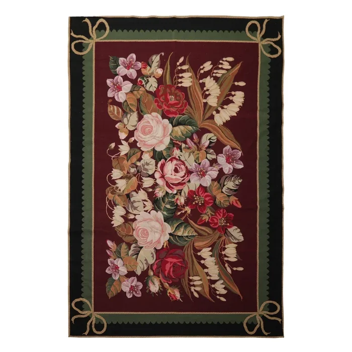 6×9 Hand Woven Wool Plum Aubusson Needlepoint Traditional Rug