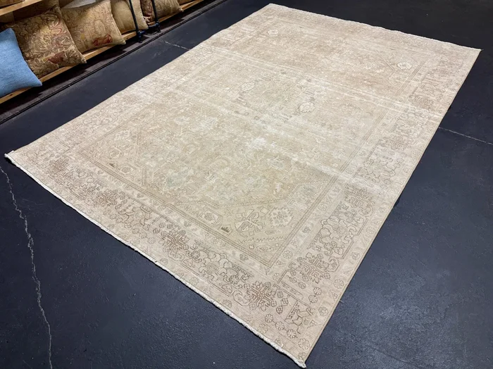 6’6 x 9’3 Classic Vintage Rug Muted Light Beige + Green 5661