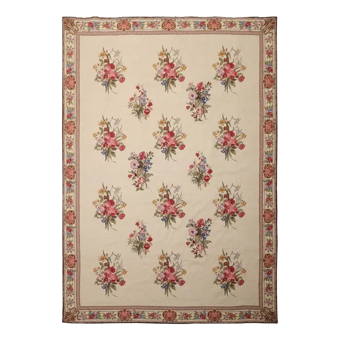 6’1”x8’11” Hand Woven Wool Ivory Aubusson Needlepoint Traditional Rug