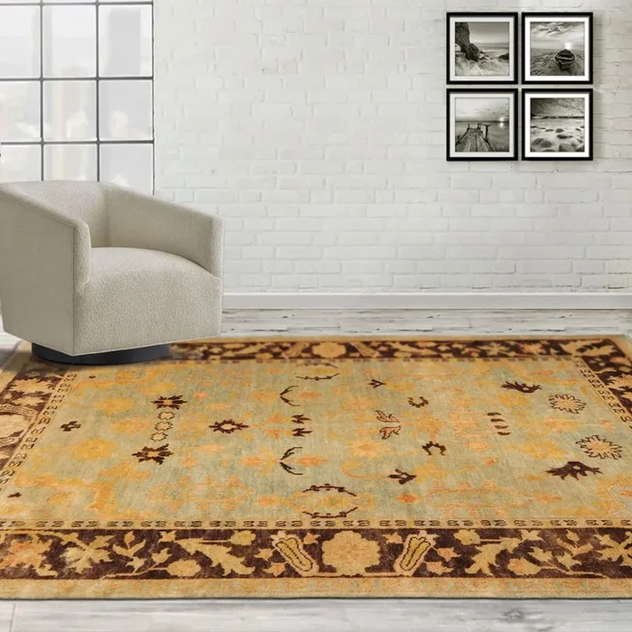 6’1”x9’1” Hand Knotted Oushak 100% Wool Oushak Traditional Oriental Area Rug Pale Aqua, Chocolate Color