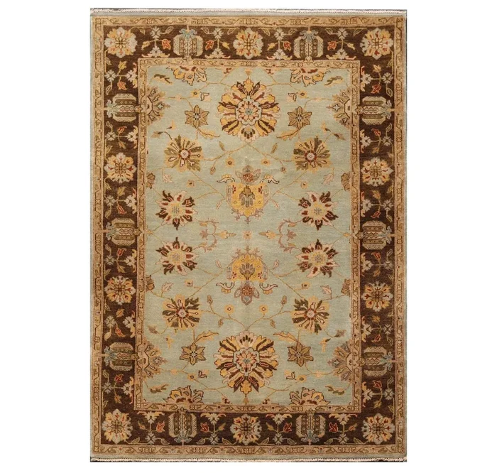 6’1″ x 8’8″ Hand Knotted 100% New Zealand Wool Agra Oriental Muted Area Rug Aqua