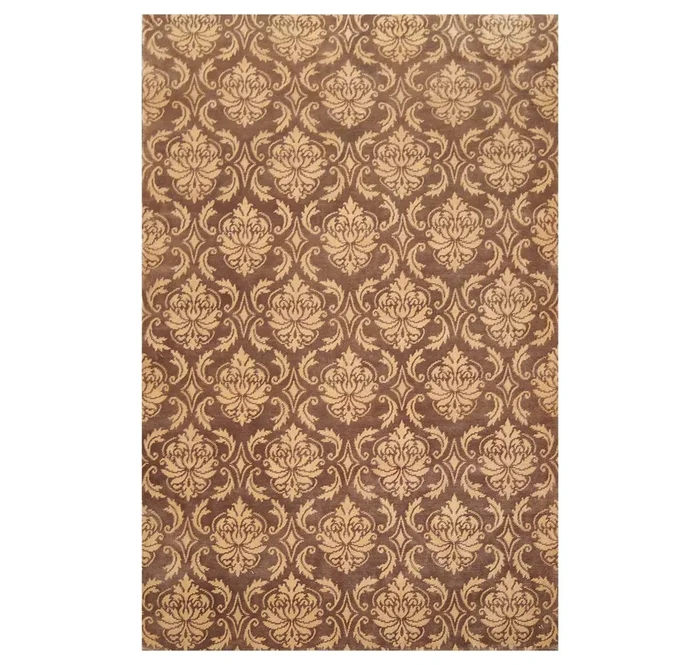 6’1″ x 9’3″ Hand Knotted Tibetan Wool Damask Designer Area Rug Brown Caramel