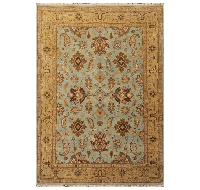 6’2″ x 8’11” Hand Knotted Agra 100% New Zealand Wool Muted Area Rug Aqua