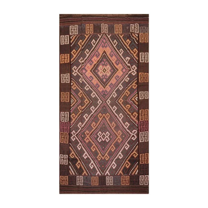 6’4″x11’8″ Hand Woven Afghan Kilim Southwestern Runner Oriental Area Rug Brown