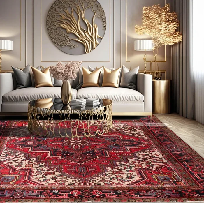 6’7” x 8’10” Vintage Hand Knotted Wool Herizz Traditional Oriental Area Rug Red
