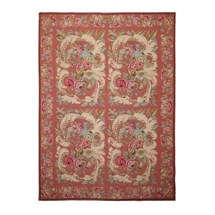 6’9”x9 Hand Woven Wool Rose French Needlepoint Traditional Rug