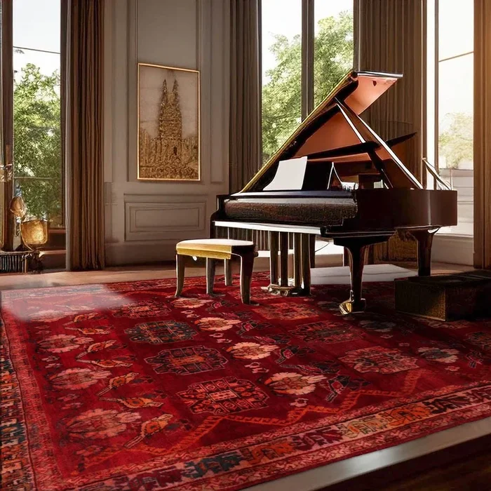 6’9″ x 9’10” Vintage Hand Knotted 100% Wool Pictorial Oriental Area Rug Rust