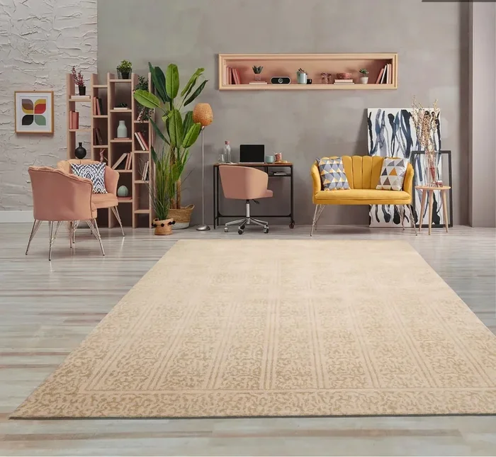 6′ 1”x9′ 1” Hand Knotted Tibetan 100% Wool Tibetan Transitional Oriental Area Rug Beige,Champagne Color