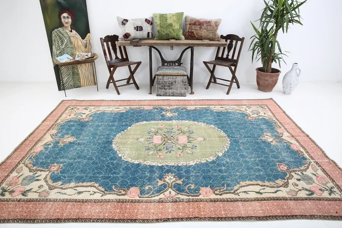 6′ x 10′ Blue Turkish Vintage Rug – 4996